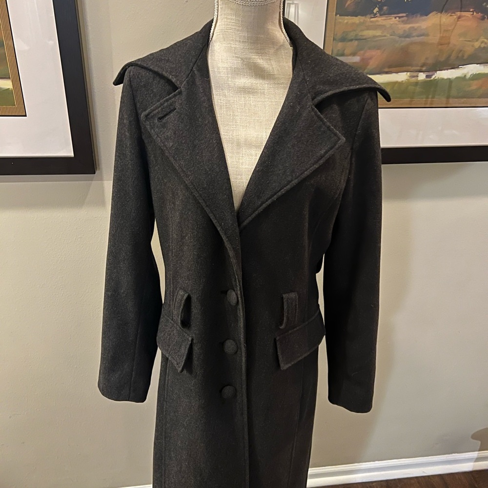 Vintage Wool Coat with Lining size 8 charcoal grey